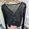 Cardigan Fino Semitransparente de Manga Larga Tejido de Seda Helada Camiseta para Mujer 2026 Nuevo Verano Ropa de Protección Solar Camisa de Aire Acondicionado Top de Moda