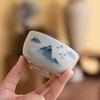 Taza Antigua Pintada a Mano Agua de Montaña Azul Fondo Boca Vaso Cerámica Hogar Taza Maestra Taza de Degustación de Té Tazas de Té Juego de Té Kung Fu Taza Pequeña Trabajo