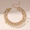 Collar Gargantilla Punk con Lentejuelas y Perlas Artificiales Transfronterizo Europeo y Americano para Mujer, Cadena para Clavícula con Diseño de Gargantilla de Moda y Exagerado
