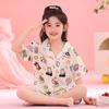 Cárdigan de verano 2025 para niña, pijama de algodón crepé con burbujas para niños, pantalones cortos de manga corta, ropa para el hogar para niños y niñas.