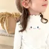Camiseta Base de Manga Larga con Orejas de Peluche para Niñas, Otoño e Invierno, Top de Cuello Medio-Alto para Niñas Pequeñas, para Niños de Edad Media a Mayores