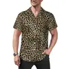 Camisa Masculina Transfronteiriça Havaiana Sexy Estampa de Leopardo Vermelho Roupas Masculinas Casual Retro Verão Praia Estilo de Rua