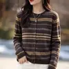Cardigã de tricô com gola redonda, imitação fina de lã, para comércio exterior transfronteiriço, jaqueta top jacquard vazada de manga longa outono e inverno 2026 para mulheres