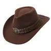 Sombrero de jazz de comercio exterior, sombrero de moda europeo y americano de cuero sintético y fieltro de lana, fedora versátil unisex, sombrero de vaquero para hombre y mujer