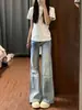 Calça Jeans Flare Azul Glacial para Mulheres, Novo Estilo Outono, Cintura Baixa, Slim Fit, Calça Versátil de Perna Reta Comprimento Total