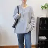 Suéter Pulóver de Punto Sólido con Cuello en V Holgado Estilo Francés para Mujer, Nuevo Otoño e Invierno 2025, Top de Punto Simple Holgado de Moda
