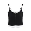 Nova Camisola Feminina Color Block de Botão com Bojo Fixo para Primavera/Verão, com Almofadas de Peito Embutidas, Design Falso de Duas Peças, Pode Ser Usada como Peça Externa