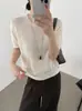 Blusa de tricô com gola redonda e manga curta em fio de papel estilo coreano com painel traseiro de renda para mulheres, 26 novidades de outono, top versátil para o dia a dia