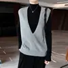 Chaleco de Punto de Lana Pura con Cuello en V Profundo para Mujer, Color Sólido, Sin Mangas, Holgado, para Superponer