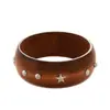 Pulsera Geométrica Redonda de Madera China Retro con Remaches de Estrella Joyería de Mano Elegante de Gama Alta Simple de Nicho de Moda para Mujeres