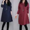 Vestido Básico de Manga Larga Casual con Cuello Alto Abierto y Dobladillo Abierto, Estilo Coreano, Holgado, Adelgazante, Tallas Grandes para Mujer, Primavera y Otoño 2026