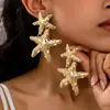 Pendientes Exagerados Retro de Metal con Forma de Estrella de Mar y Diamantes Transfronterizos Europeos y Americanos Estilo Niche Moda Vacaciones en la Playa del Océano