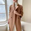 Casaco de Cashmere de Luxo Leve de Alta Qualidade Lã Dupla Face Longo Outono e Inverno Feminino Elegante Elegante Casaco Jaqueta de Lã de Gola Alta