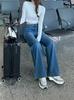 Jeans Versátil Simples de Perna Larga Estilo Americano para Mulheres 2025 Primavera e Verão Novo Solto Caimento Emagrecedor Calça Reta