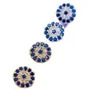 Nuevos Pendientes Redondos de Lujo Ligero Estilo Francés con Diamantes Completos Ojos Azules Ojo del Diablo Azul Pendientes Pequeños Exquisitos Combinables para Mujer