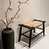 Banqueta Quadrada Pequena de Rattan Vintage, Banqueta para Trocar Sapatos, Banqueta Baixa de Madeira Maciça para Hall de Entrada, Banco ao Pé da Cama para Quarto, Banco com Armazenamento, Cadeira de Rattan Estilo Simples