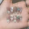 Lola CocoMelocotón Rosa Cuadros Ojo de Gato Lazo Pedrería Uñas Arte con un Efecto Puro y Brillante Acabado Acuoso