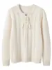 Suéter de cachemira con cuello redondo, patrón trenzado y lazo para otoño e invierno para mujer, jersey de punto, top cálido, capa base elegante
