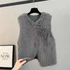 Elegante Chaleco Cardigan de Terciopelo Imitación Mink para Mujer Otoño e Invierno Nuevo Holgado Exterior Sin Mangas Tejido Superior para Mujer