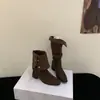 Botas largas de estilo western cowboy para mujer, con tacón grueso, punta cuadrada francesa, nuevas botas de tubo alto apiladas para otoño e invierno 2026