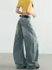 Jeans rasgados de guadaña de estilo callejero americano para mujer, primavera y otoño, elegantes de cintura alta, holgados, lavados, de pierna ancha, largos