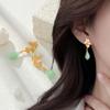 Brincos Sansheng Damasco Vintage Folha de Ginkgo Novo Estilo Chinês Estilo Nacional verde claro Brincos de Jade Sintético Agulha de Prata S925 Novos Brincos