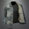 Chaqueta de Mezclilla Rota Vintage Otoño e Invierno para Hombre Casual Tendencia Marca Juventud Mezclilla Chaqueta Versátil Top Nostálgico Hombre