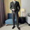 Traje Casual de Negocios para Hombre con Solapa de Muesca y Rayas Sutiles, Conjunto de Traje para Boda Ljt18 en Verde Oscuro