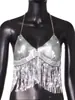 AYJ2026 Nova Blusa de Alcinha Sexy da Moda Estilo Europeu e Americano com Lantejoulas Metálicas e Detalhe de Franja Y21