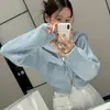 Suéter de Punto con Cremallera y Cuello Grande de Nuevo Estilo Primavera-Otoño Dongdaemun Coreano, Abrigo Corto para Mujeres Menudas, Algodón Gris