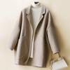 Preto Sem Cinto Coreano Cor Sólida Lã Gola de Terno Solto Elegante Casual Casaco de Lã Feminino Casaco Feminino