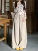 Fotos reales de pantalones de pierna ancha, corte relajado, estilo americano para mujer, perfectos para otoño, con cintura alta y un ajuste holgado y cómodo, lo que los convierte en pantalones largos versátiles para cualquier ocasión