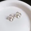 Brincos Geométricos Redondos Florais Zircônia Pérola Super Flash Agulha de Prata Brincos Simples Personalizados Brincos de Design de Nicho para Mulheres