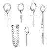 Brincos de pingente cruzado universais para homens e mulheres, conjunto de brincos argola piercing com corrente longa de aço inoxidável, 6 peças,