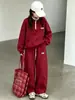 Nueva colección de otoño para niñas: sudadera casual de bloques de color con media cremallera y cuello alto y pantalones de chándal holgados de pierna ancha, estilo moderno