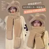 Bonito Gorro de Peluche Otoño e Invierno para Mujer, Set de Tres Piezas con Bufanda y Guantes, Gorro Integrado Forrado de Felpa y Engrosado, Resistente al Viento y Cálido para Exteriores