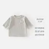 Top de Algodão Puro com Sete Mangas para Bebê Jacquard de Bebê Macio Amigo da Pele Manga Curta Meninos Meninas Camiseta Fina Respirável