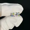 Brincos de trevo de quatro folhas com dopamina e zircônia colorida, mini brincos de cartilagem de aço titânio doces, brincos de estilo doce e cool