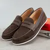 Mocasines de Piel de Capa Superior Europea Casual Slip-On Gamuza Modernos Nuevos Ligeros Zapatos para Hombre