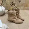 Botas plataforma retro estilo coreano com bico fino e fivela para mulheres, novo modelo outono 2026, elegantes e que afinam, botinhas plissadas
