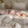 Estilo Ins Fresco y Sencillo 100% Algodón Juego de Cama de Cerezas de Cuatro Piezas, Funda Nórdica Jacquard Femenina de Algodón Puro, Juego de Tres Piezas para Estudiantes