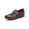 Mocasines de piel de vaca suaves y lavables, versátiles para todas las estaciones, puntera redonda, estilo retro, piel genuina, tacón bajo, planos de corte bajo para mujer