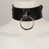 Nuevo anillo de metal de doble capa con forma de O estilo punk, collar de cuero PU, correa para el cuello
