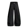 Pantalones casuales retro americanos con remaches y dobladillo curvo para hombre y mujer, pantalones de trabajo rectos de pierna ancha holgados de moda para otoño 2026