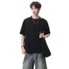 Camiseta Masculina Verão Tendência Marca Poliéster Linho Manga Zíper Manga Curta Americana Solta Versátil Cor Sólida