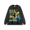 Americano rap retrato impressão hip hop retro high street wash casual manga comprida T-shirt outono base tee homens e mulheres