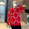 Suéter de Felpa a Cuadros para Hombres y Mujeres, Nuevo Estilo Coreano Otoño e Invierno, Tejido de Punto Holgado de Moda, Suéter de Punto Grueso Estilo Pareja