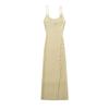 Verão 2024 Novo Europeu e Americano Ins Meninas Quentes Sexy Decote U Fivela Bolsa Dividida Afinar o Quadril Vestido Longo com Alça de Vestido
