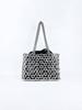 Bolso de mano para ir al trabajo, personalizado, creativo, de acrílico, retro, plateado, con recortes y perlas, tejido a mano.