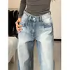 Recomendado de auto-sujeción ~ Jeans Rectos Sueltos Lavados Estilo Retro Americano para Mujer, Pantalones de Pierna Ancha con Caída, Combinan con Todo